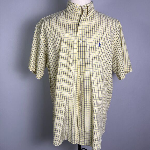Ralph Lauren Men's, Sz L, Button Down, Short Sleeves, Yellow & Navy Blue Check - Picture 4 of 10